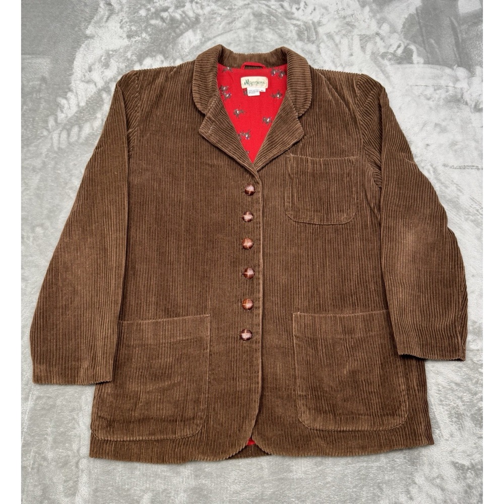 Vintage Corduroy Jacket Womens 10 Brown Sportables Button Coat Retro Cotton 80s